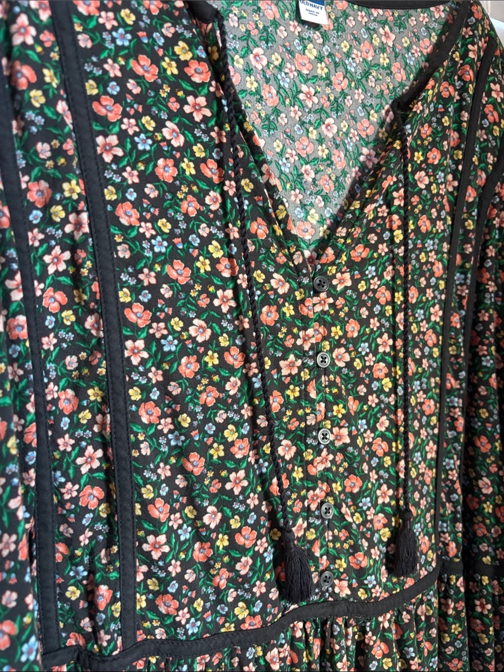 XXL Old Navy Black Floral 3/4-Sleeve Maxi Dress - Picture 4 of 7